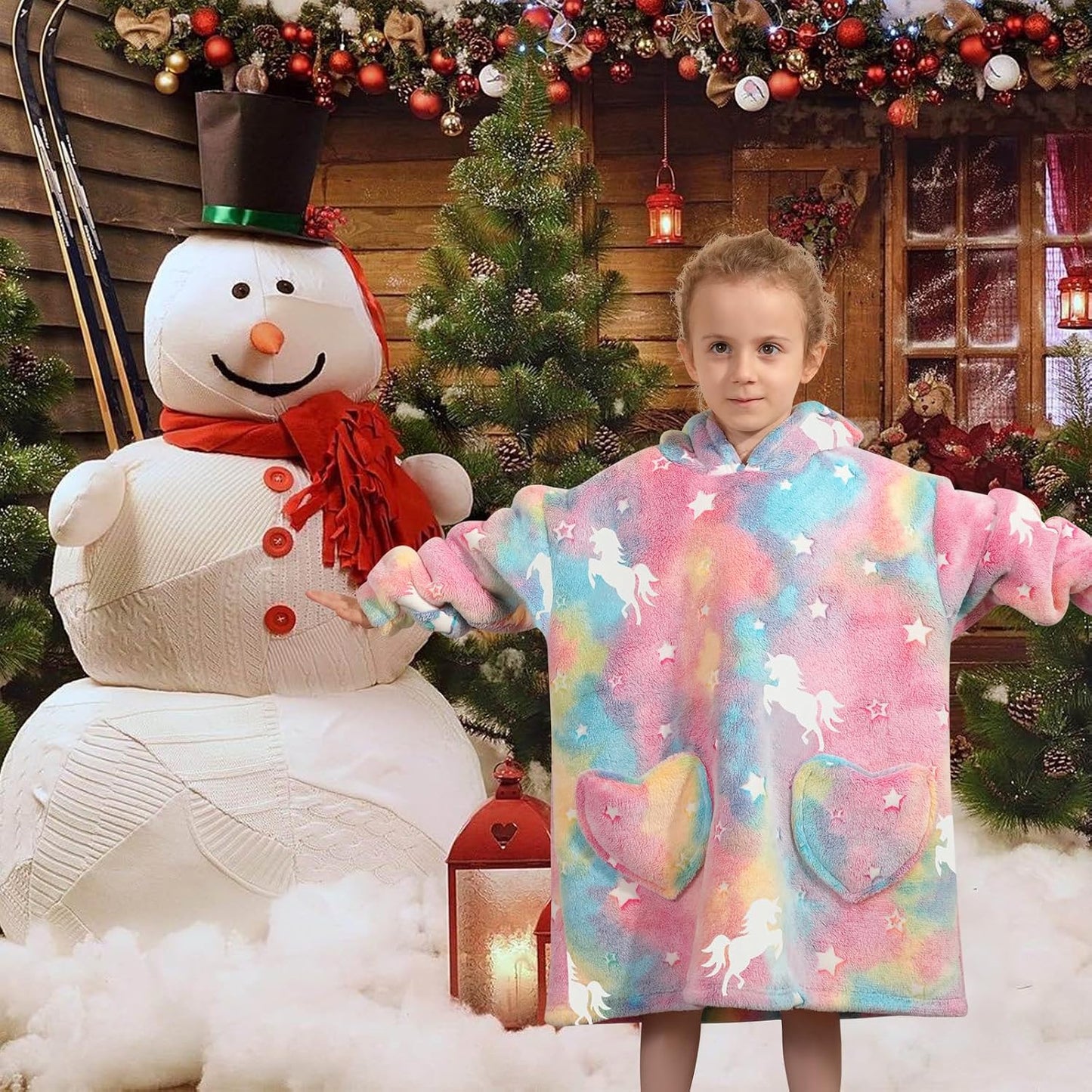 Fiosnow Glow in the Dark Unicorn Blanket Hoodies for Kids 6-13YR Oversize Wearable Blanket Hoodies for Boys Girls Teens