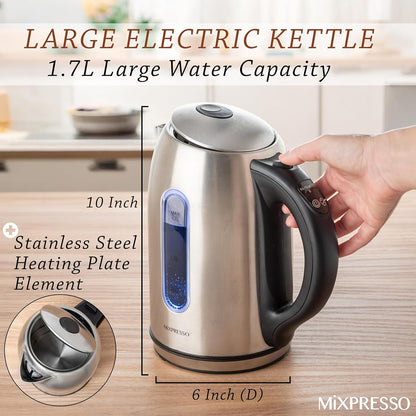 Mixpresso Electric Kettle Temperature Control, Hot Water Kettle Electric, Cordless 1 Liter Capacity, Keep Warm & LED Indicator, Auto-Shutoff, Boil-Dry Protection, Stainless Steel Electric Kettle