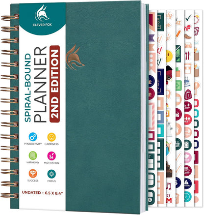 Clever Fox Planner 2nd Edition – Colorful Weekly & Monthly Goal Planner, Time Management & Productivity Organizer, Undated, A5 (Dark Teal)