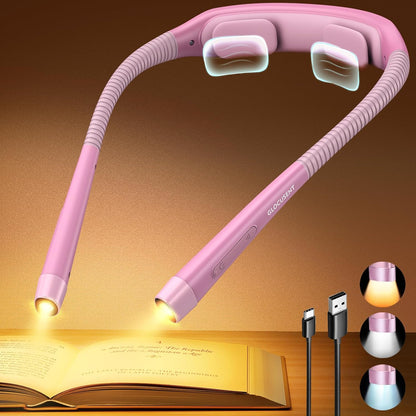 Glocusent Neck Light with Timer, 100 Hours Book Light for Bedtime Reading