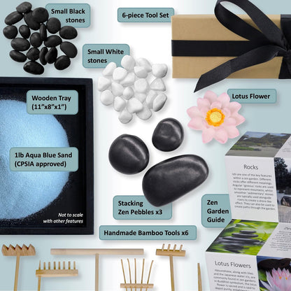 Oasis of Calm Zen Garden Kit for Desk, Mini Zen Garden 11x8in Decor