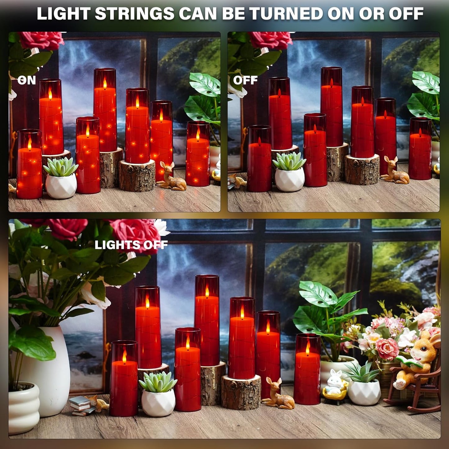 Nimiko Flickering Flameless LED Candles,Battery Operated Candles 24 Pcs with Embedded Star String,Acrylic LED Pillar Candles with Remote,Suitable for Home Decoration to Create an Atmosphere (White)