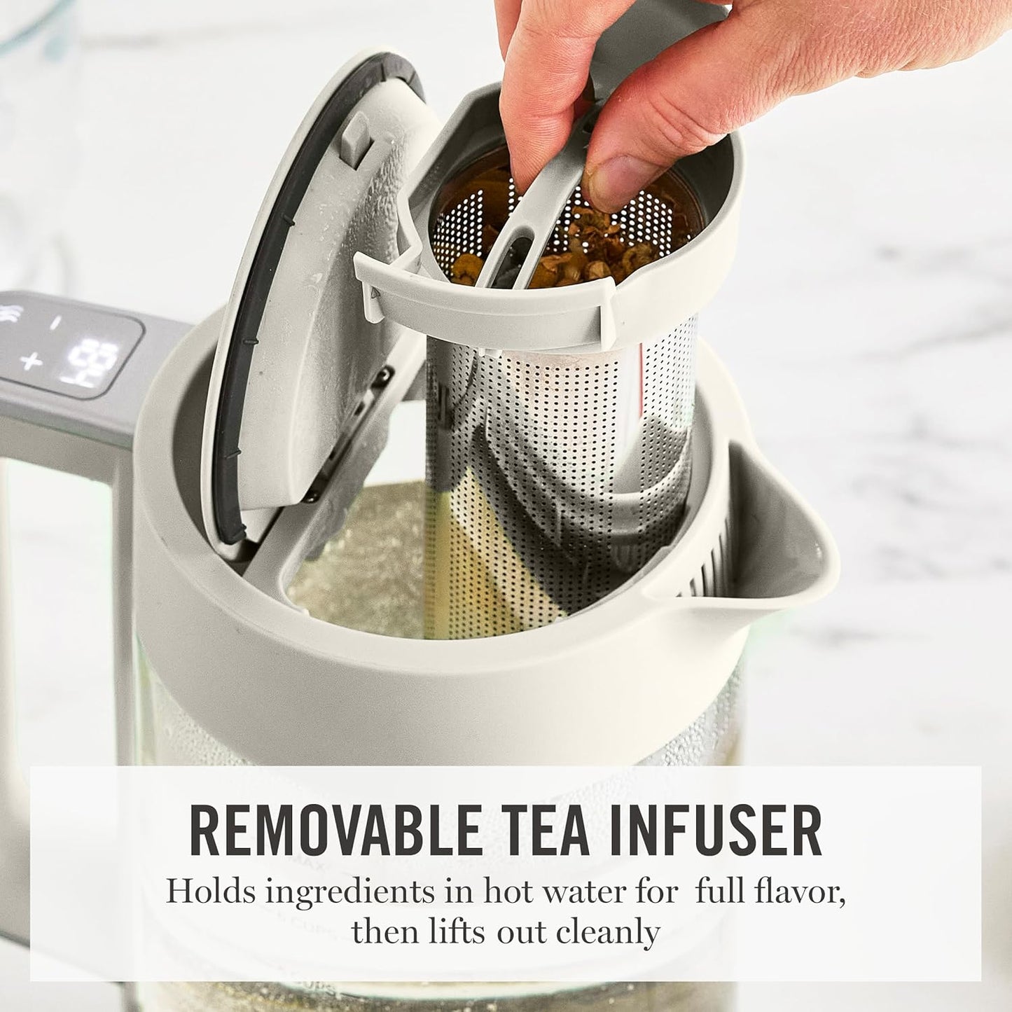 Martha Stewart Electric Kettle with Removable Stainless Steel Tea Infuser, Glass Carafe 1.7L (7 Cups), Hot Water Boiler, 4 Presets, Keep Warm & Auto Shut-Off, Cordless 360° Swivel Base, Honeydew Green