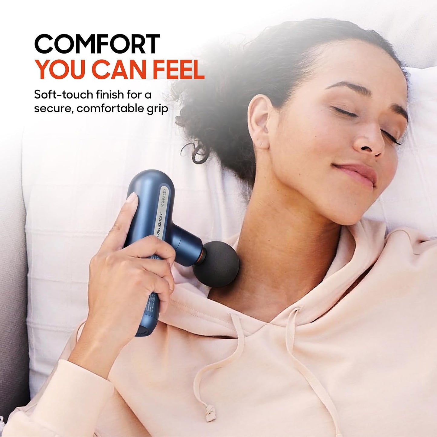 Sharper Image Deep Tissue Percussion Massage Gun, Powerboost Move Evo Hot & Cold Rechargeable Handheld Massager, 4 Adjustable Speeds, 5 Attachment Heads & Carrying Case, for Muscle Pain Relief, Blue