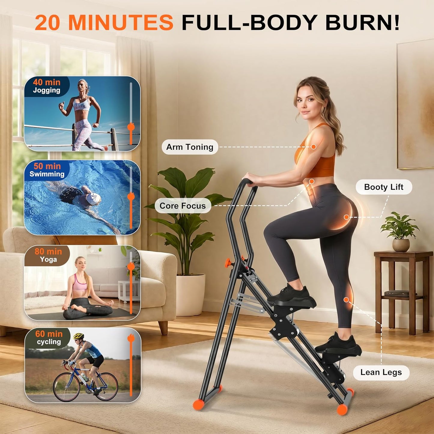 EPHESPORT Stair Stepper for Home Gym, 2.0 Stair Climber with 3-Level Adjustable Resistance, Non-Slip Pedals, Digital Monitor & Phone Holder, Foldable Stepper for Legs Glutes Cardio