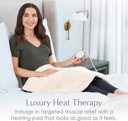Pure Enrichment PureRadiance Luxury Heating Pad for Cramps, Back, Neck, & Shoulder Pain Relief, Patented Design, Soft Faux Fur & Micromink, 6 Heat Settings, Machine Washable, 12”x24” (Golden Sands)