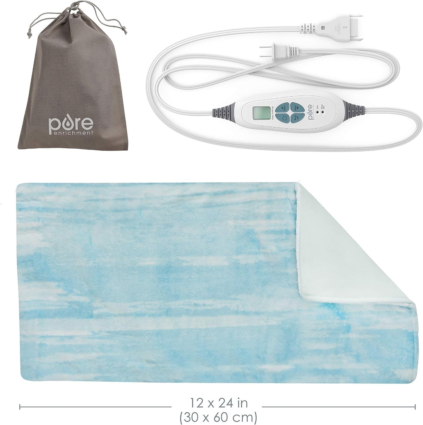 Pure Enrichment PureRelief Express Designer Series Electric Heating Pad - 12” x 15” Fast-Heating with 4 Heat Settings, Machine-Washable Fabric, & 2-Hour Auto Safety Shut-Off - Cerulean Diamond