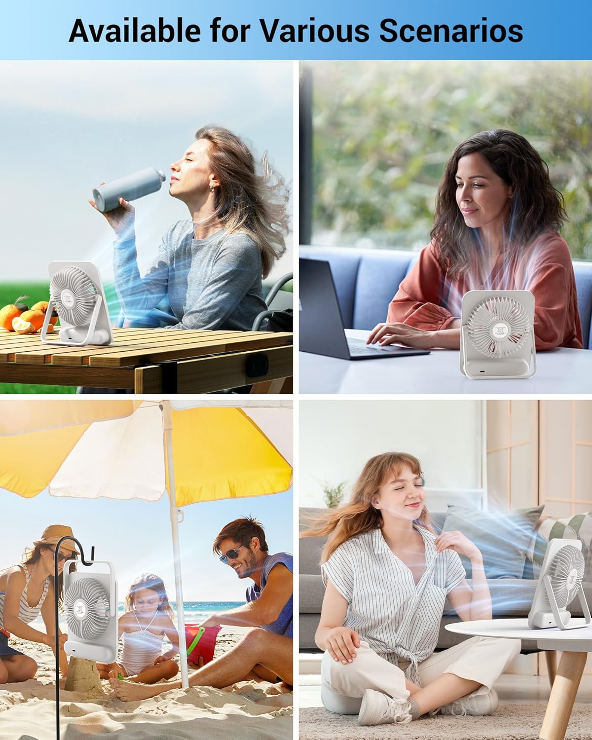 WHATOOK Small Desk Fan Personal Fans: 5000mah 25 Hours Battery Office Quiet Mini Desktop Fan Portable Rechargeable Travel Essentials (Purple, 2000 mAh)