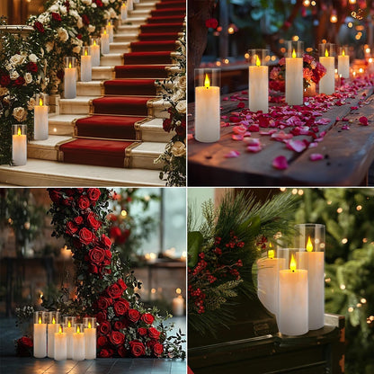 24 Pcs LED Flameless Candles with Remote, 3D Flickering Flame & LED String Lights, Acrylic Clear Cylinder, Timer Function, Romantic Ambience for Home Decor, Party, Wedding (Ivory).