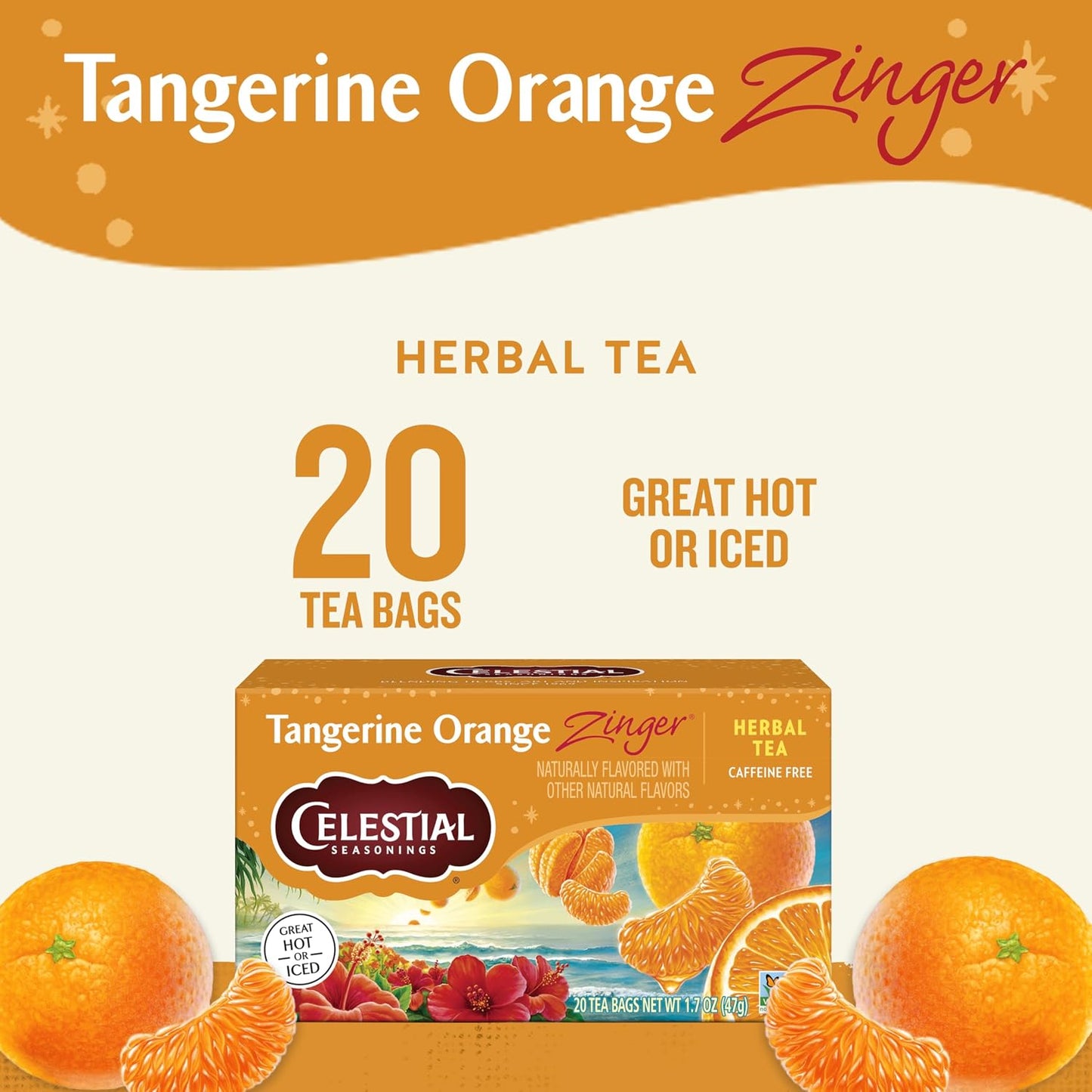 Celestial Seasonings Hibiscus Tea, Red Zinger Herbal Tea, Caffeine Free, 20 Tea Bags
