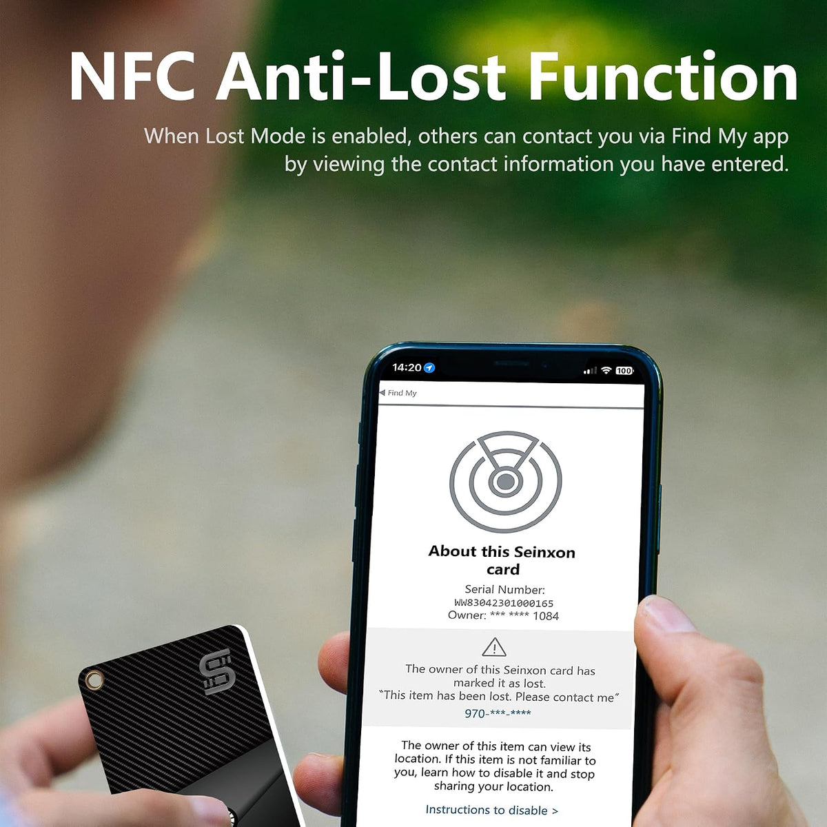 SEINXON Wallet Tracker (iOS Only) IP68 Thin Item Finder Card Luggage Located Bluetooth Works with Apple Find My APP & Network - Wireless Charger (Slim)