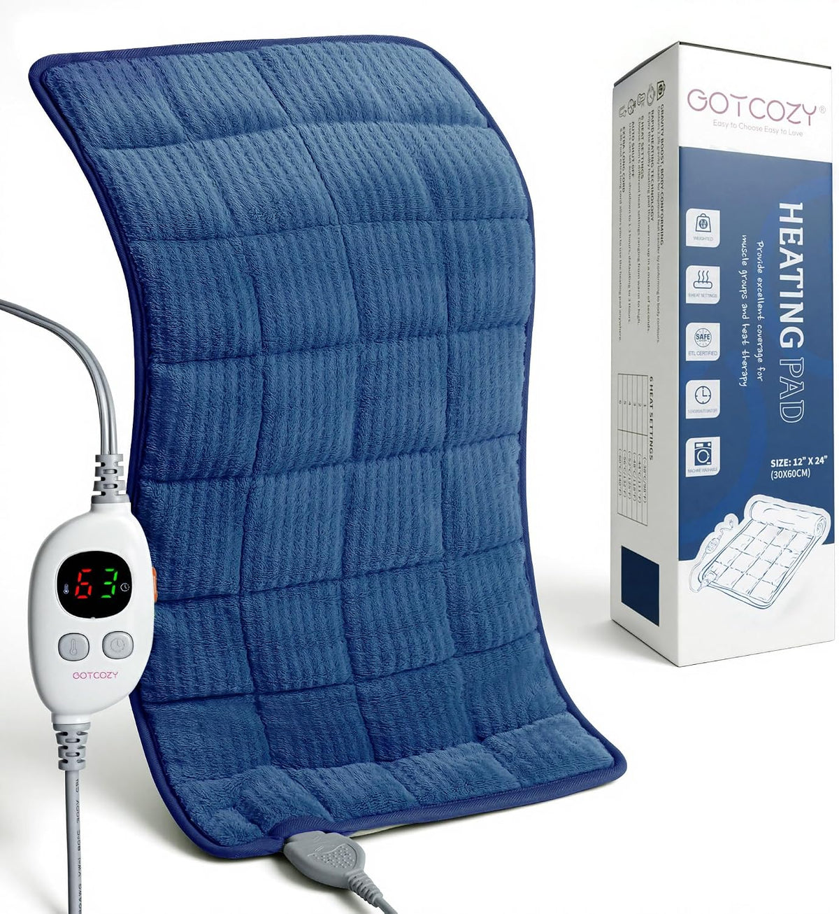 GOTCOZY Heating Pad 12"x24" for Back Pain Relief & Cramps(Rose)