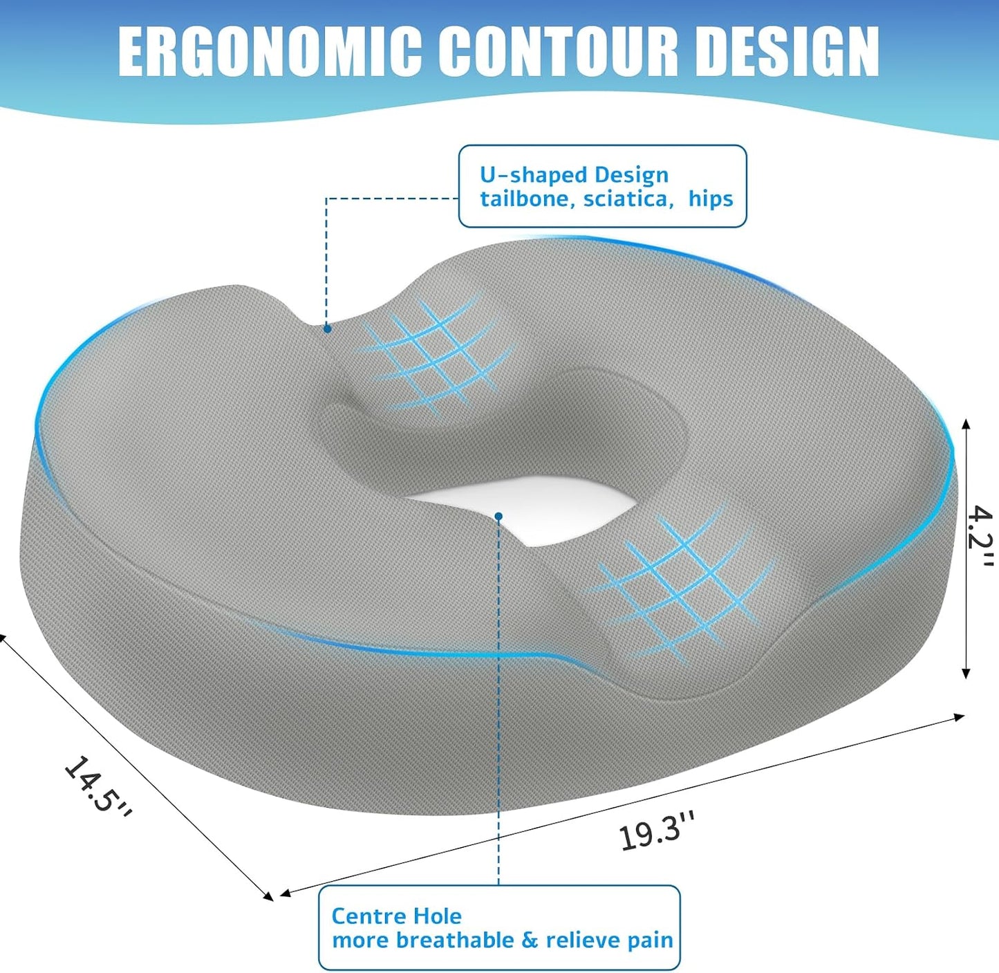 BlissTrends Donut Pillow Seat Cushion,Donut Chair Cushions for Postpartum Pregnancy & Hemorrhoids,Tailbone Pain Relief Cushion,Memory Foam Lifting Cushions for Office&Home Chairs (Black)