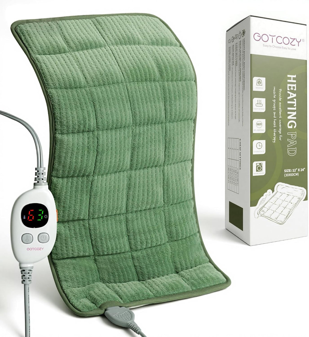 GOTCOZY Heating Pad 12"x24" for Back Pain Relief & Cramps(Rose)