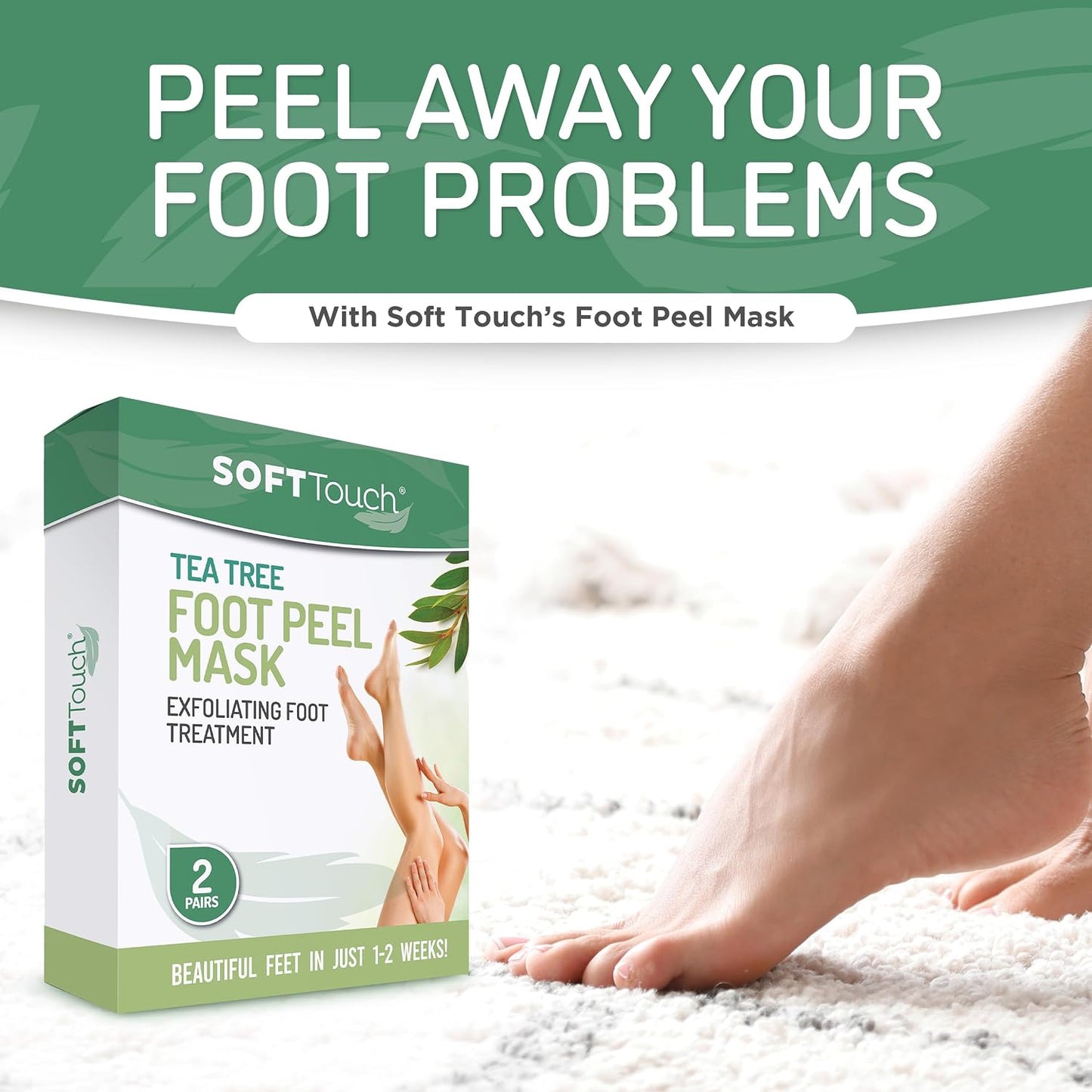Dermora Soft Touch Foot Peel Mask - Pack of 2 Feet Peeling Masks for Dry, Cracked Heels & Calluses - Exfoliating Foot Mask Peel for Baby Soft Skin (Original)