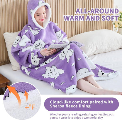 IFNOW Wearable Blanket Hoodie, Oversized Sherpa Fleece Hooded Blanket Sweatshirt with Eye Mask and Pocket, Comfy Long Flannel Blanket for Adults Men,Gifts for Women Mom Girlfriend,MoonFace