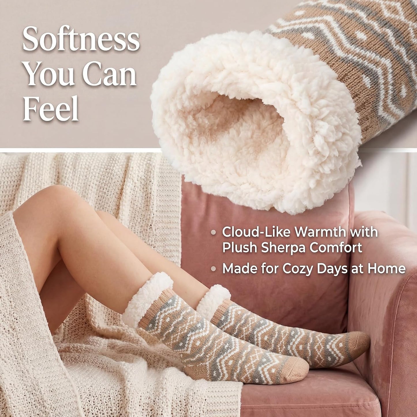 Cozylook Fuzzy Slipper Socks for Women with Grips Warm Cozy Soft Non-Slip Winter Socks Cozy Gift Idea