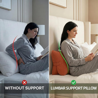 Pat. Pend. Corduroy Lumbar Support Back Pillow for Watching TV, Reading & Gaming, Ergonomic Triangle Support Cushion for Sofa, Armchair & Bed Sitting, Removable Washable Cover, Beige Gray