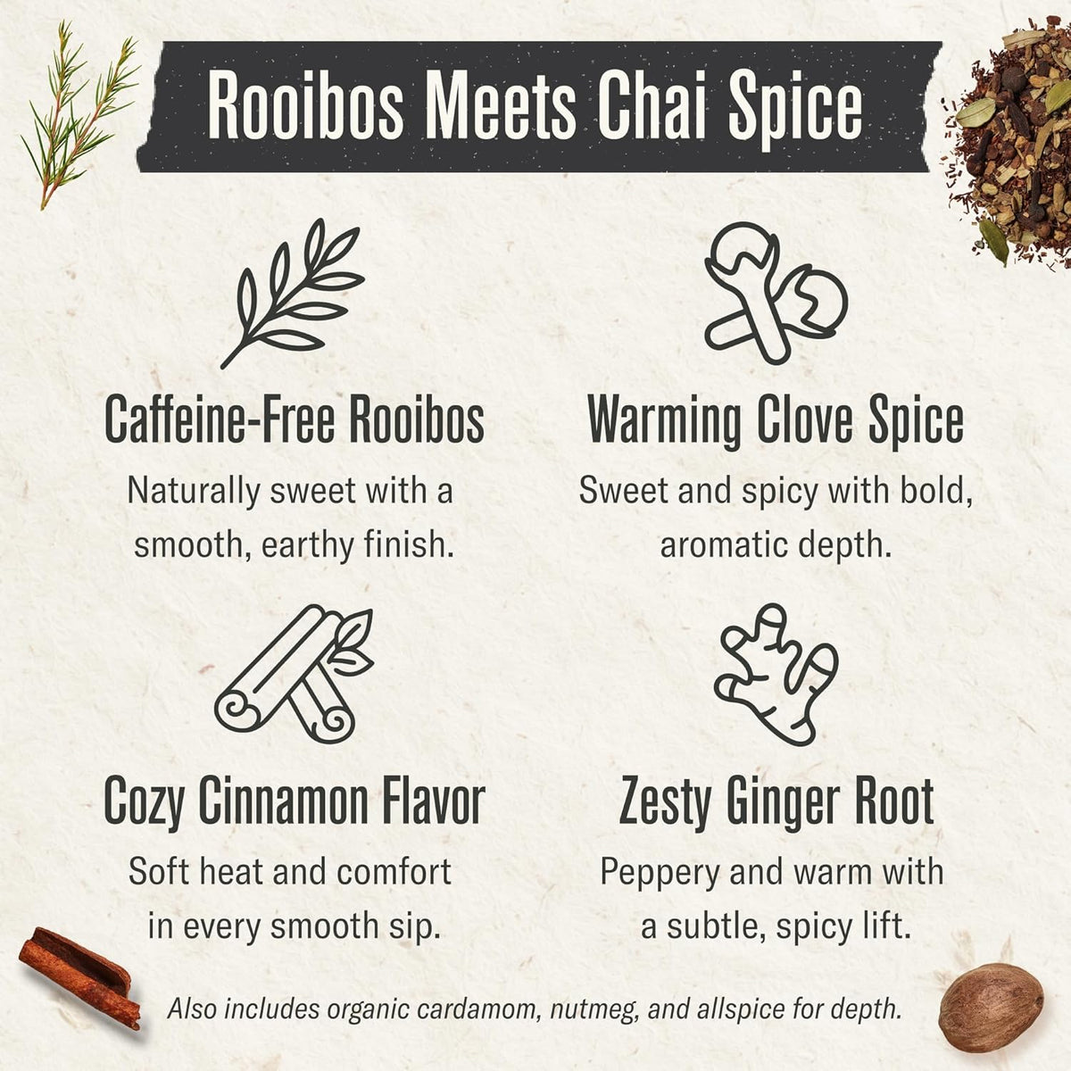 Numi Organic Rooibos Chai Tea, 18 Herbal Tea Bags, Caffeine Free