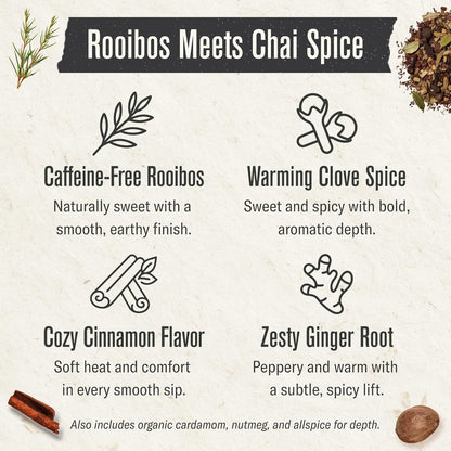Numi Organic Rooibos Chai Tea, 18 Herbal Tea Bags, Caffeine Free