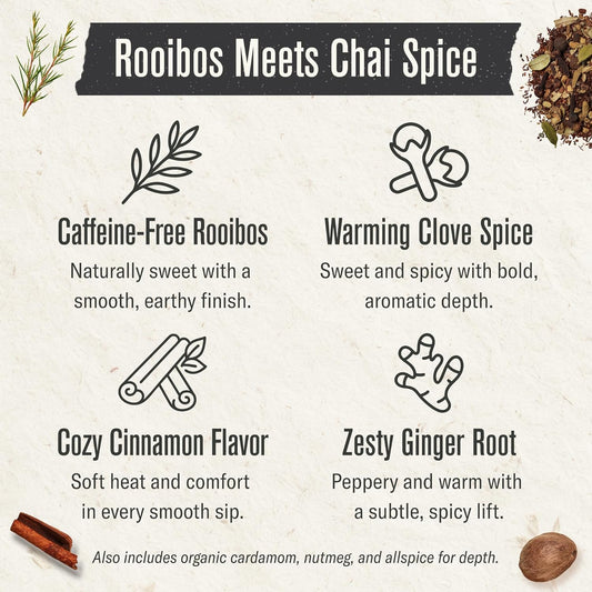 Numi Organic Rooibos Chai Tea, 18 Herbal Tea Bags, Caffeine Free