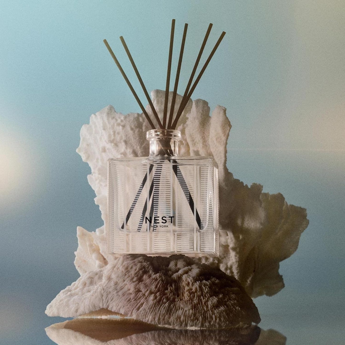 NEST New York Reed Diffuser, Bamboo - 5.9 fl oz - Fragrance for Up to 90 Days - Reusable, Refillable Glass Holder - Includes 8 All-Natural Reed Sticks - Flame Free