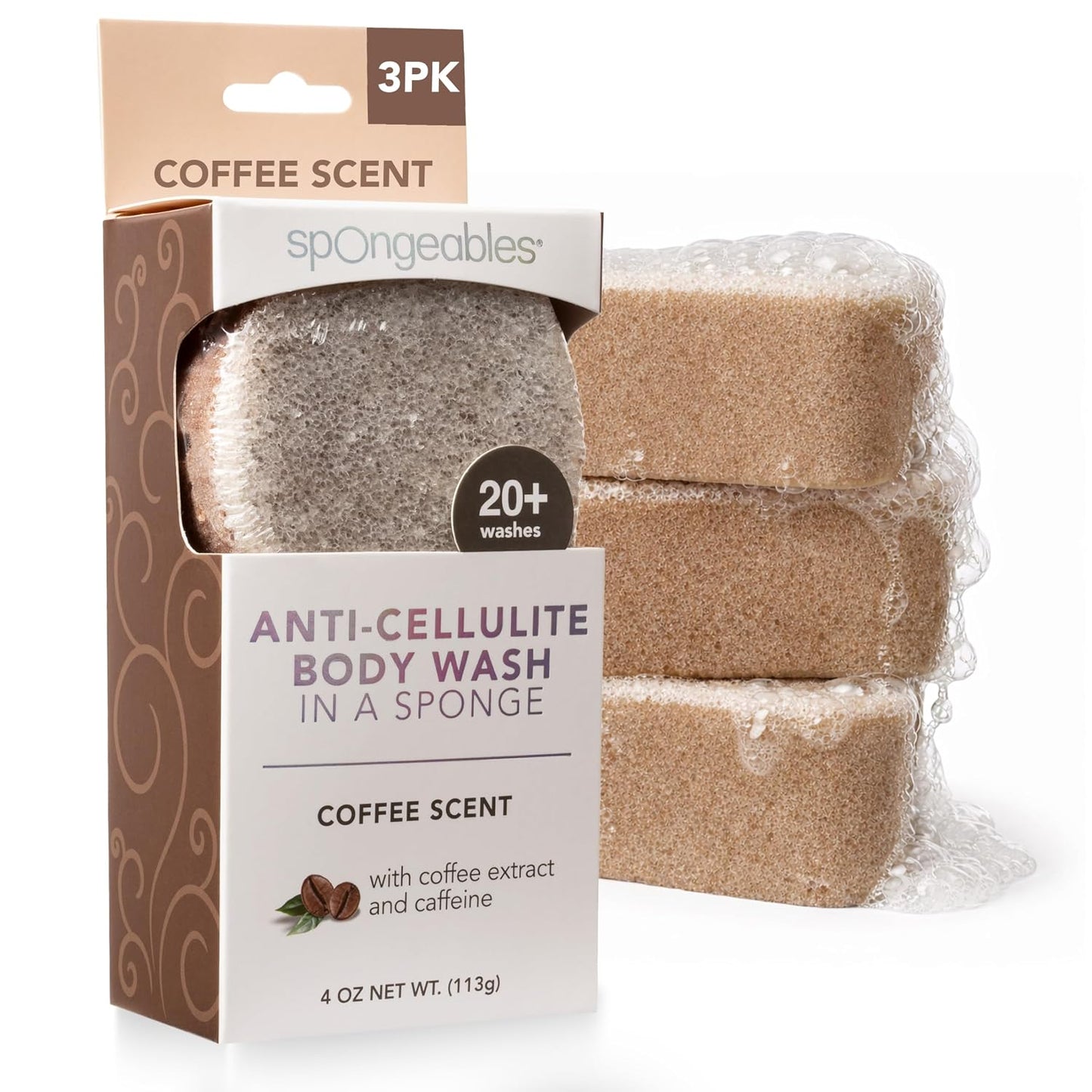 Spongeables Anti-Cellulite Body Wash in a Sponge, Moisturizer and Exfoliator, 20+ Washes