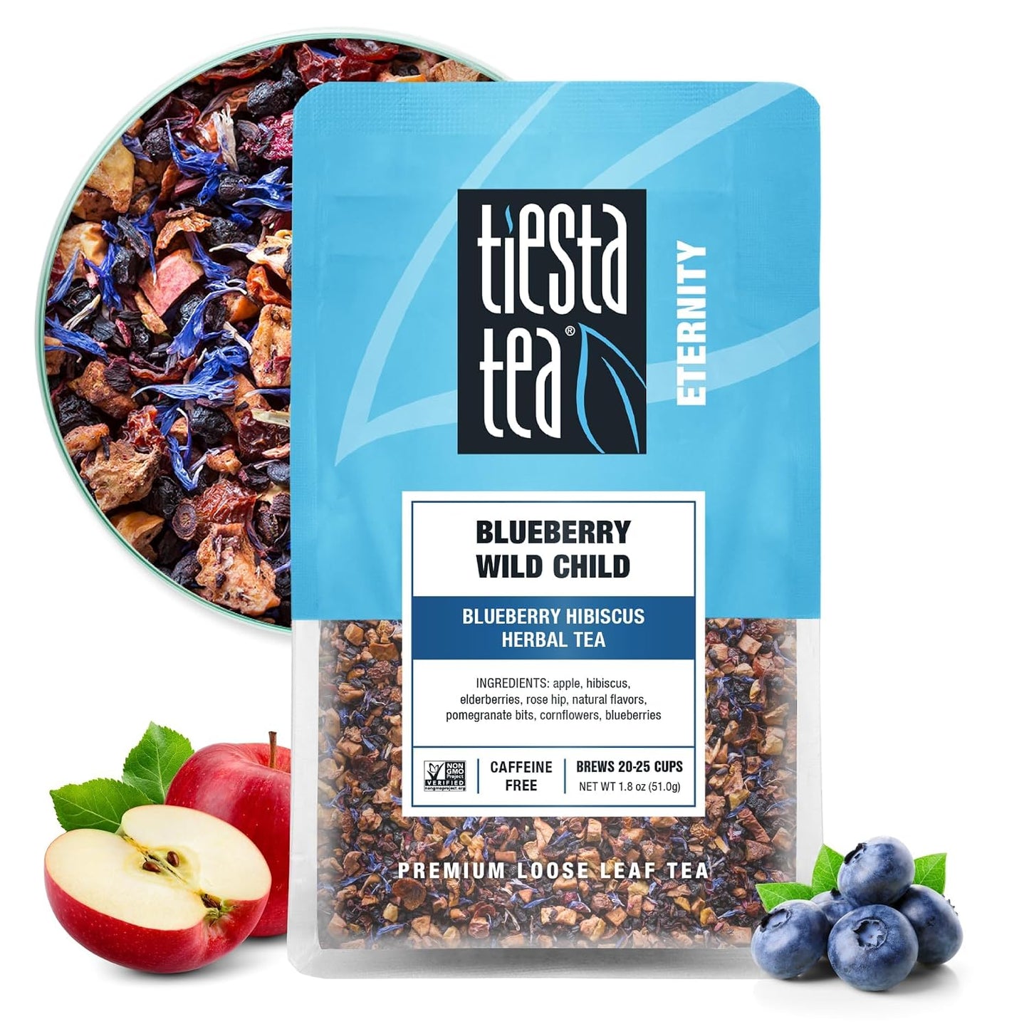 Tiesta Tea Blueberry Wild Child, Loose Leaf, Blueberry Hibiscus Herbal Tea, Premium Non-Caffeinated Blend, Make Hot or Iced, Brews Up to 50 Cups, 5.5 Ounce Refillable Tin