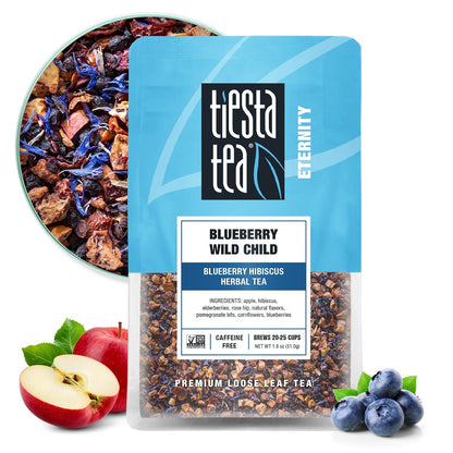 Tiesta Tea Blueberry Wild Child, Loose Leaf, Blueberry Hibiscus Herbal Tea, Premium Non-Caffeinated Blend, Make Hot or Iced, Brews Up to 50 Cups, 5.5 Ounce Refillable Tin