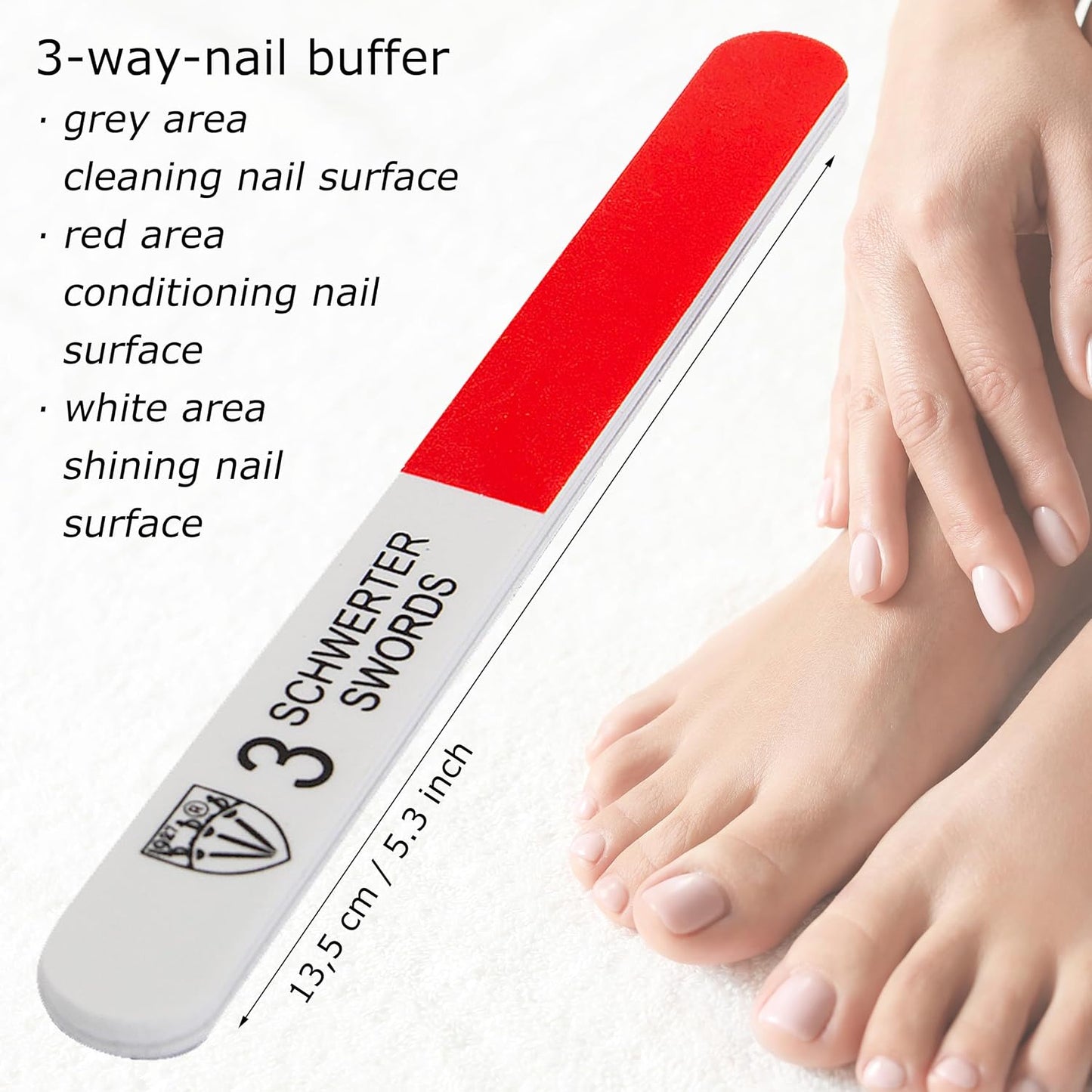 3 Swords Germany - Brand Quality Sapphire Metal Nail File Set (5 pcs.) with 3-Way Nail Buffer (1 pc.), Manicure Pedicure Finger & Toe Nail Care - Made in Solingen Germany (671)