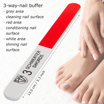 3 Swords Germany - Brand Quality Sapphire Metal Nail File Set (5 pcs.) with 3-Way Nail Buffer (1 pc.), Manicure Pedicure Finger & Toe Nail Care - Made in Solingen Germany (671)