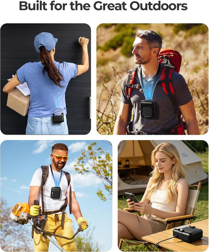 SLENPET Portable Waist Clip Fan, 6000mAh Battery Operated Necklace Fan, 23 Hours Working Time, 3 Speeds, 5100RPM Strong Airflow Hands-free Belt Fan for Outdoor Works, Farm, Hiking, Camping, Travel