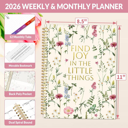 SUNEE Academic Planner 2026-2027 – Weekly & Monthly Planner, July 2026 to June 2027, 6.4"x8.3", Thick Paper, Tabs, Pockets, Bookmark, Spiral-Bound, Student Teacher Organizer, Black