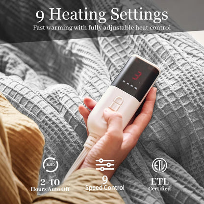 Texciting Heated Blanket Electric Blanket Throw 50''X60''-Heating Throw with 9 Heat Settings-2-10 Hours Auto Off,ETL Certified,Machine Washable (Green)