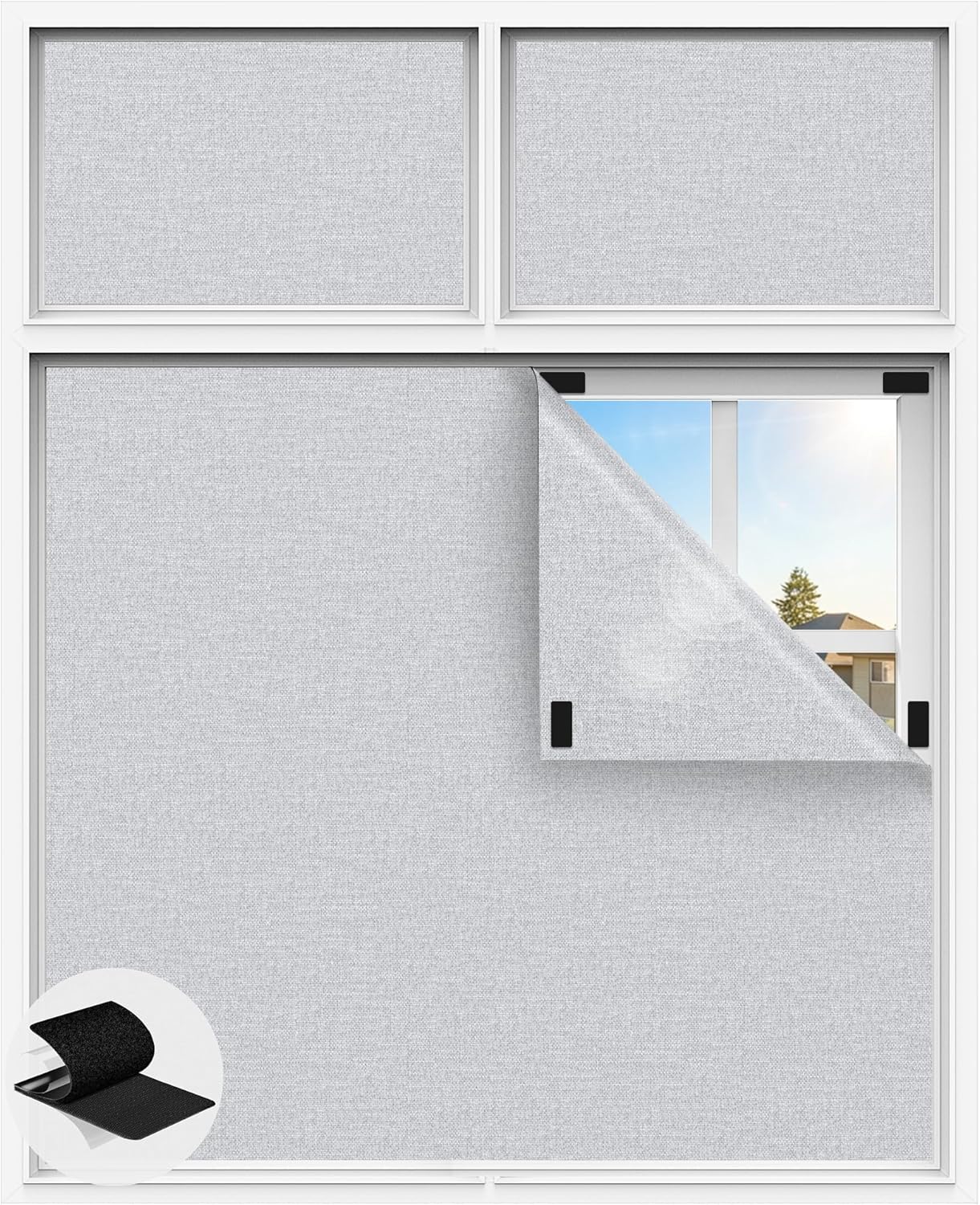 Linen Blackout Curtains for Bedroom, 70" x 58" Portable Black Out Blinds with 20 Sets Hooks & Loops Strips for 100% Blackout Window Film, Temporary Black-Out Shades for Windows Cover Travel RV- Cream