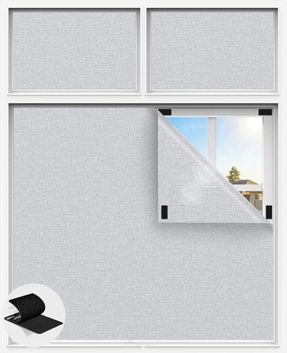 Linen Blackout Curtains for Bedroom, 70" x 58" Portable Black Out Blinds with 20 Sets Hooks & Loops Strips for 100% Blackout Window Film, Temporary Black-Out Shades for Windows Cover Travel RV- Cream