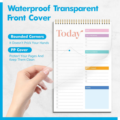 2 To Do List Notepads, Daily Planner Notebook with Tear-off Design, Undated Writing Organizer for Daily Tasks and Goal, Coiled Task Track Checklist Productivity Pad for Office, Classroom, Home, School