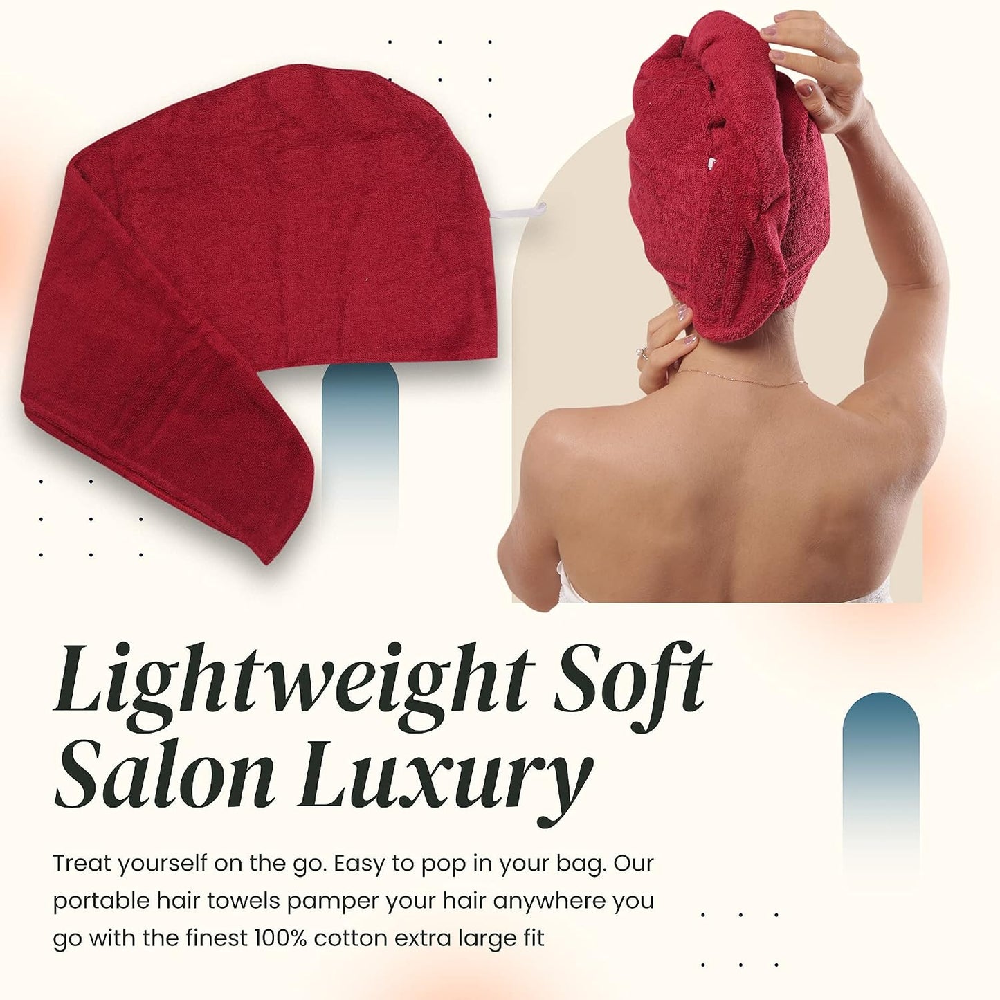 Huge Cotton Hair Towel Wrap for Women (Coral White)