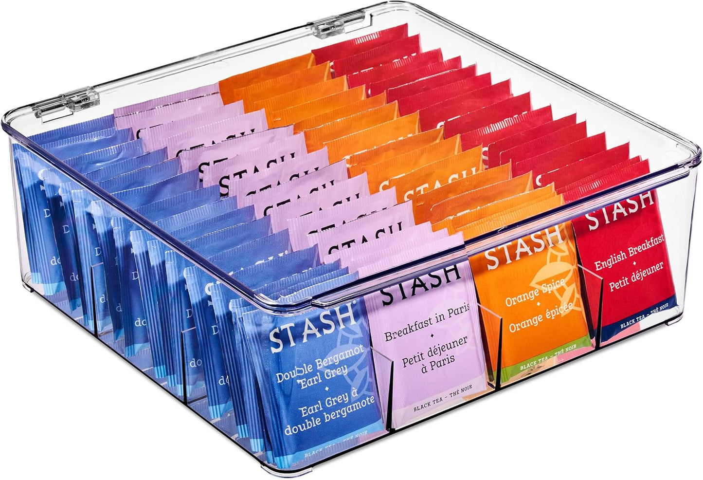 Sorbus Tea Bag Organizer, Stackable Tea Bag Storage Organizer with 12 Compartments and Hinged Lid, Plastic Tea Bags Holder for Kitchen Organizers