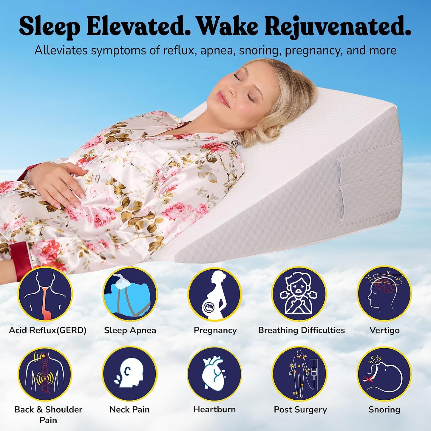 Sleepnitez Fsa Eligible 8" Bed Wedge Pillow – Memory Foam Wedge for Sleeping, Acid Reflux Pillow for Snoring, GERD, Pregnancy, Sleep Apnea, Reading – Soft Luxurious 3.25" Memory Foam Top Layer