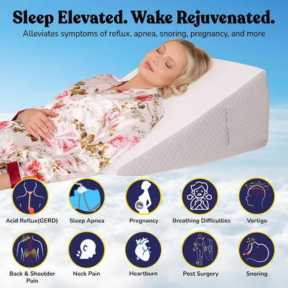 Sleepnitez Fsa Eligible 8" Bed Wedge Pillow – Memory Foam Wedge for Sleeping, Acid Reflux Pillow for Snoring, GERD, Pregnancy, Sleep Apnea, Reading – Soft Luxurious 3.25" Memory Foam Top Layer