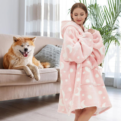 Fiosnow Sun and Moon Blanket Hoodies for Women and Men Adult Oversize Wearable Blanket Hoodies for Soft and Warm