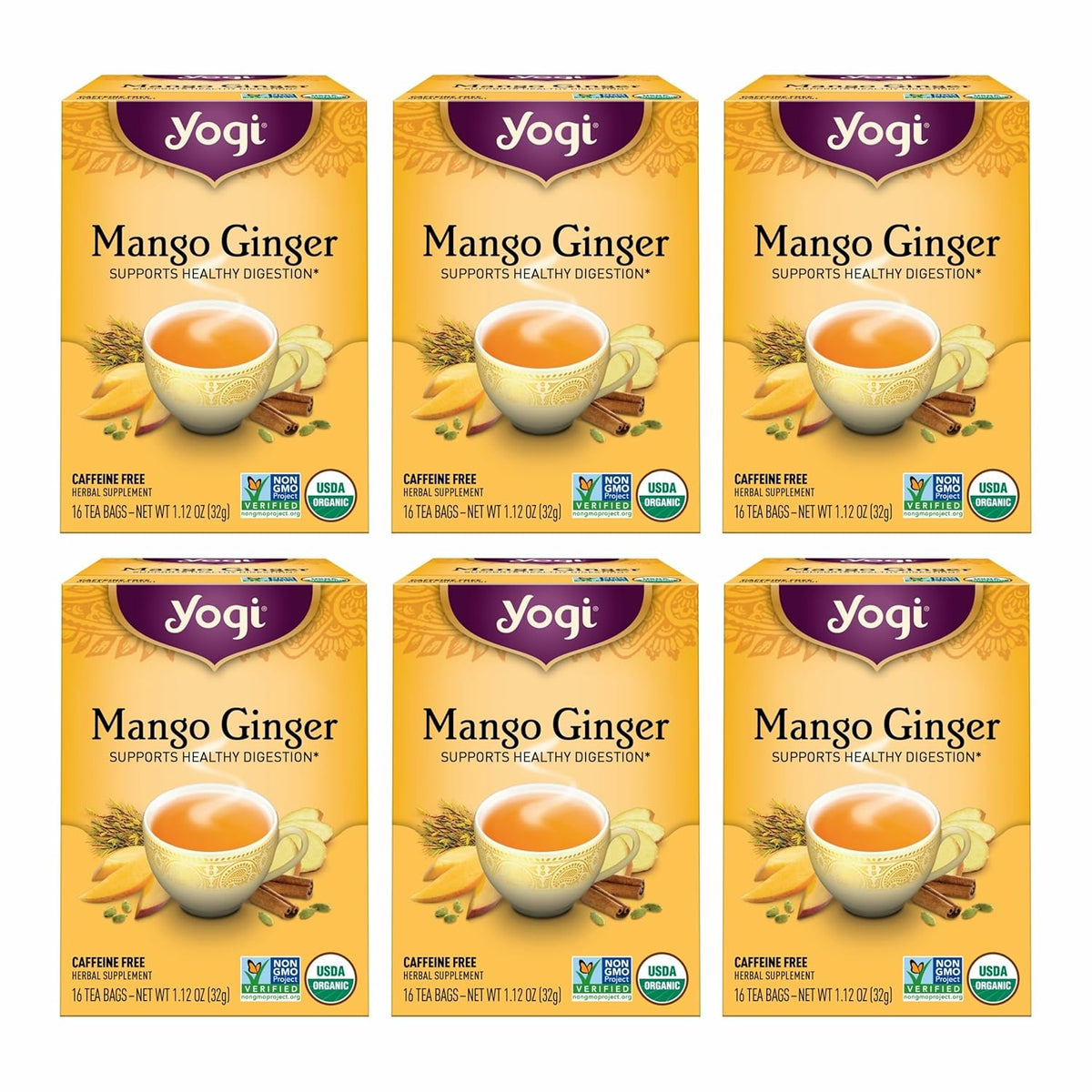Yogi Mango Ginger Organic Tea, 16 Tea Bags (6 Pack)