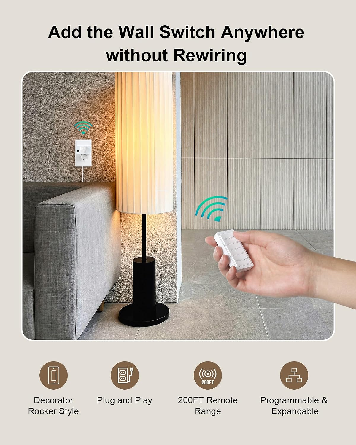Remote Control Outlet with Decorator Rocker Magnetic Wall Switch