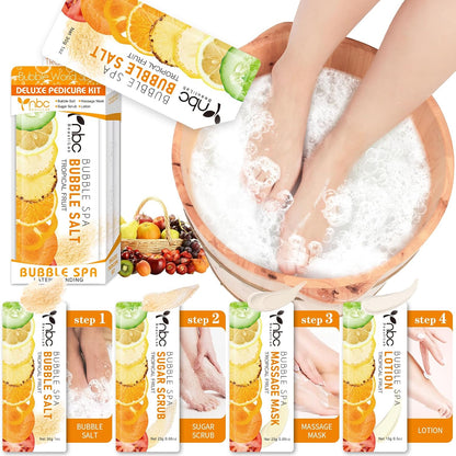 Pedicure Kit Foot Soak Set: Bubble Salt, Sugar Scrub, Massage Mask, Massage Lotion in a Box, 4 Step Foot Spa Kit for Dry Feet, Softens Calluses, Tired Feet（3 Set Lavender) - Colors B