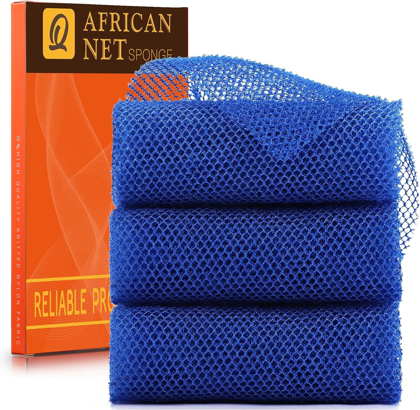 UJFQBH 3 Pieces African Bath Sponge African Net Long Net Bath Sponge Exfoliating Shower Body Scrubber Back Scrubber Skin Smoother,Great for Daily Use (Pink,Yellow,Purple)