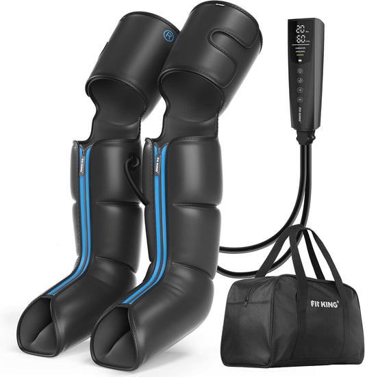 FIT KING Air Compression Leg Massager with Heat and Compression for Circulation and Pain Relief, Full Leg & Foot Massager for Swelling Edema RLS with Pressure Sensor LCD Display for Dad Mom Wife