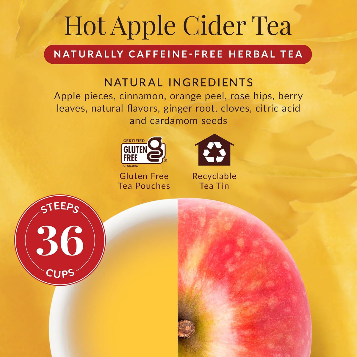 The Republic of Tea Hot Apple Cider Herbal Tea, Caffeine-Free, 36 Count