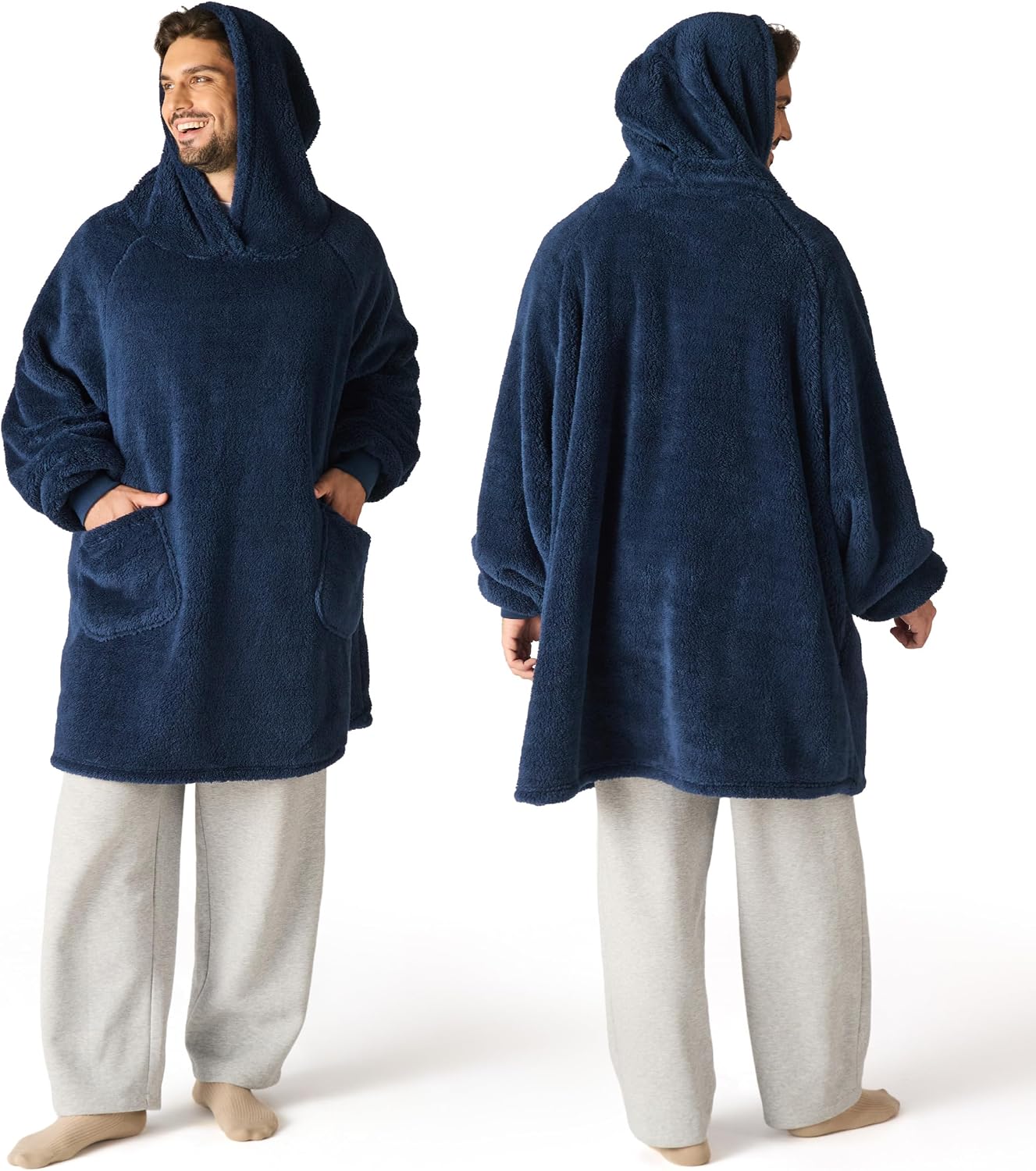Bedsure Wearable Blanket Hoodies, Blanket Hoodie as Mothers Day Birthday Gifts for Mom Women, Warm Cozy Soft Sweatshirt Hooded Blankets for Women Men Adults, Grey, Standard