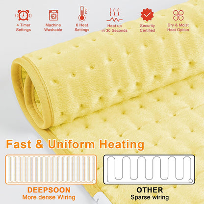 Deepsoon Heating Pad,Electric Heating Pads for Back,Neck,Moist Heating Pad for Abdomen Shoulder Knee Legs,Dry/Moist Heat&Auto Shut Off,Fathers Day Dad Gifts for Men Birthday,Light Gray,24x12 Inch